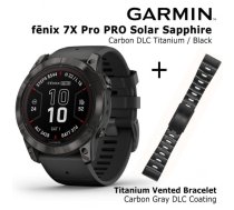 GARMIN fēnix 7X Pro Sapphire Solar, Carbon Gray DLC Titanium with Black + Vented Titanium Bracele sporta pulkstenis