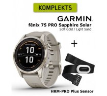 GARMIN fēnix 7S Pro Sapphire Solar, Soft Gold Stainless Steel with Light Sand + HRM-PRO Plus Sens sporta pulkstenis