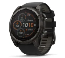 GARMIN Fenix 8 51 mm, Solar, Sapphire Carbon Gray DLC Titanium with Black/Pebble Gray Silicone sporta pulkstenis
