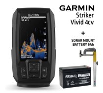 GARMIN STRIKER VIVID 4CV AR GT20-TM SONĀRU + AKUMULATORS 13AH 12V + SONĀRA STIPRINĀJUMS eholote