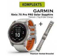GARMIN fēnix 7X Pro Sapphire Solar, Titanium with Fog Gray/Ember Orange Band + Titanium Band sporta pulkstenis