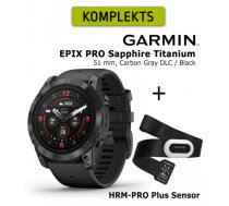 GARMIN epix Pro (Gen 2) Sapphire, 51 mm Carbon Gray DLC titanium with black + HRM-PRO Plus Sensor sporta pulkstenis