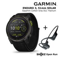 GARMIN Enduro 3 – 51 mm, Solar, Sapphire + SHOKZ Open Run Black sporta pulkstenis