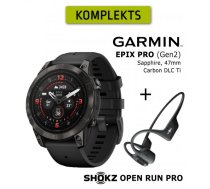 GARMIN epix Pro (Gen 2) Sapphire, 47mm Carbon Gray DLC titanium black + Shokz Open Run Pro Black sporta pulkstenis