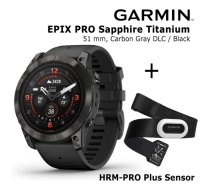 GARMIN epix Pro (Gen 2) Sapphire, 51 mm Carbon Gray DLC titanium with black + HRM-PRO Plus Sensor sporta pulkstenis