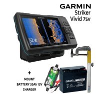 GARMIN Striker Vivid 7SV GT52HW-TM TRANSDUCER + BATTERY 20AH 12V + SONAR MOUNT + CHARGER eholote