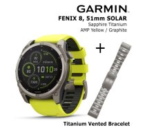 GARMIN Fenix 8 51 mm, Solar, Sapphire Titanium + Titanium Vented Bracelet sporta pulkstenis