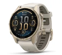 GARMIN Fenix 8 43 mm, AMOLED, Sapphire Soft Gold with Fog Gray/Dark Sandstone Silicone Ban sporta pulkstenis