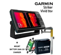 GARMIN Striker Vivid 9SV GT52HW-TM TRANSDUCER + BATTERY 20AH 12V + SONAR MOUNT + CHARGER eholote