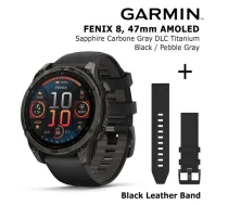 GARMIN Fenix 8 47 mm, AMOLED, Sapphire Carbon + Black Leather Watch Band, QuickFit 22mm sporta pulkstenis