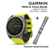 GARMIN Fenix 8 51 mm, Solar, Sapphire Titanium + Titanium Vented Bracelet sporta pulkstenis