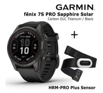 GARMIN fēnix 7S Pro, Sapphire Solar, Carbon Gray DLC Titanium with Black + HRM-PRO Plus Sensor sporta pulkstenis