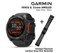 GARMIN Fenix 8 51 mm, AMOLED, Slate Gray + Vented Titanium Bracelet Carbon Gray DLC sporta pulkstenis