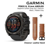 GARMIN Fenix 8 51 mm, AMOLED, Sapphire Carbon + Chestnut Leather Band sporta pulkstenis
