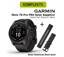 GARMIN fēnix 7S Pro, Sapphire Solar, Carbon Gray DLC Titanium with Black + Heathered Black Nylon sporta pulkstenis