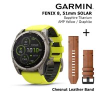 GARMIN Fenix 8 51 mm, Solar, Sapphire Titanium + Chesnut Leather Band sporta pulkstenis