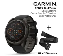 GARMIN Fenix 8 47 mm, Solar, Sapphire Carbon + Garmin HRM 200 Sensor sporta pulkstenis