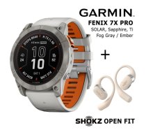 GARMIN fēnix 7X Pro Sapphire Solar, Titanium Fog Gray / Ember Orange + Shokz Open Fit Beige sporta pulkstenis