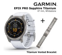 GARMIN epix Pro (Gen 2) Sapphire, 47 mm Titanium with whitestone + Titanium Vented Bracelet sporta pulkstenis