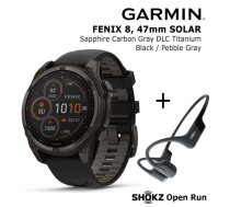GARMIN Fenix 8 47 mm, Solar, Sapphire Carbon + SHOKZ Open Run Black sporta pulkstenis
