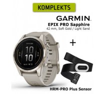 GARMIN epix Pro (Gen 2) Sapphire, 42 mm Soft Gold with light sand + HRM-PRO Plus Sensor sporta pulkstenis