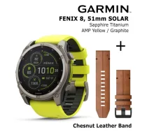 GARMIN Fenix 8 51 mm, Solar, Sapphire Titanium + Chesnut Leather Band sporta pulkstenis