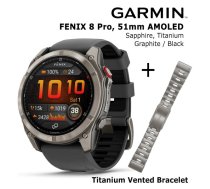 GARMIN fēnix® 8 Pro – 51 mm, AMOLED, Sapphire, Ti + 26mm Titanium Vented Bracelet sporta pulkstenis