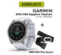 GARMIN epix Pro (Gen 2) Sapphire, 51 mm Titanium with whitestone + HRM-PRO Plus Sensor sporta pulkstenis