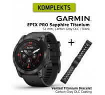 GARMIN epix Pro (Gen 2) Sapphire, 51 mm Carbon Gray DLC titanium with black silicone + Vented Tit sporta pulkstenis