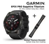 GARMIN epix Pro (Gen 2) Sapphire, 51 mm Carbon Gray DLC titanium with black silicone + Vented Tit sporta pulkstenis