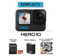 GOPRO HERO10 Black + Extra Enduro Battery + Micro SD 64GB + 53 in 1 Combo Kit sporta kamera