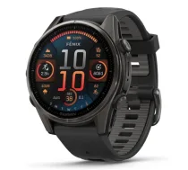 GARMIN Fenix 8 43 mm, AMOLED, Sapphire Carbon Gray DLC Titanium with Black/Pebble Gray Silicone sporta pulkstenis