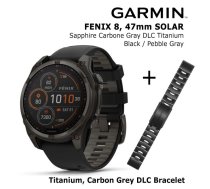 GARMIN Fenix 8 47 mm, Solar, Sapphire Carbon + Titanium Bracelet Carbon Grey DLC Coating, 22mm sporta pulkstenis