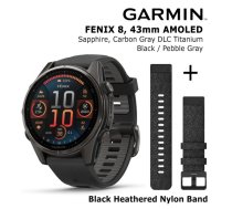 GARMIN Fenix 8 43 mm, AMOLED, Sapphire Carbon + Black Heathered Nylon Band sporta pulkstenis