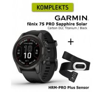 GARMIN fēnix 7S Pro, Sapphire Solar, Carbon Gray DLC Titanium with Black + HRM-PRO Plus Sensor sporta pulkstenis