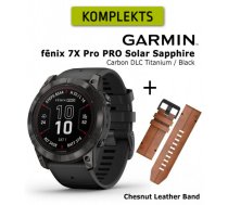 GARMIN fēnix 7X Pro Sapphire Solar, Carbon Gray DLC Titanium with Black + Chestnut Leather Band sporta pulkstenis
