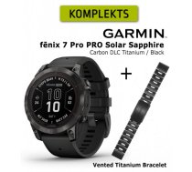 GARMIN fēnix 7 Pro Sapphire Solar Carbon Gray DLC Titanium with Black Band + Titanium Bracelet Ca sporta pulkstenis