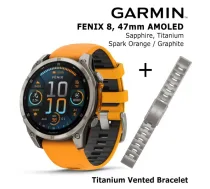 GARMIN Fenix 8 47 mm, AMOLED, Sapphire Titanium + Titanium Vented Bracelet sporta pulkstenis