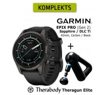 GARMIN epix Pro (Gen 2) Sapphire, 42 mm Carbon Gray DLC titanium / black + Theragun Elite sporta pulkstenis
