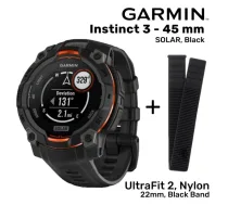GARMIN Garmin Instinct 3 - 45 mm, Solar, Black + UltraFit 2, Nylon, 22mm, Black Band sporta pulkstenis