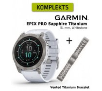 GARMIN epix Pro (Gen 2) Sapphire, 51 mm Titanium with whitestone + Titanium Vented Bracelet sporta pulkstenis
