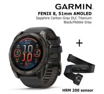 GARMIN Fenix 8 51 mm, AMOLED, Sapphire Carbon + HRM 200 Sensor sporta pulkstenis