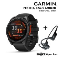 GARMIN Fenix 8 47 mm, AMOLED, Slate Gray + SHOKZ Open Run Black sporta pulkstenis