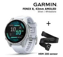 GARMIN Fenix 8 43 mm, AMOLED, Silver + HRM 200 Sensor sporta pulkstenis