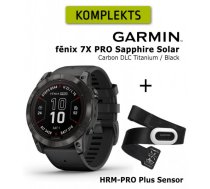 GARMIN fēnix 7X Pro Sapphire Solar, Carbon Gray DLC Titanium with Black Band + HRM-PRO Plus Senso sporta pulkstenis
