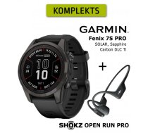 GARMIN fēnix 7S Pro, Sapphire Solar, Carbon Gray DLC Titanium + Shokz Open Run Pro Black sporta pulkstenis