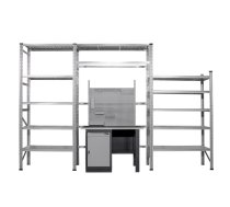 Plauktu komplekts GUMI set ML2, trīs sekcijas ar darba galdu, 3845x2500mm