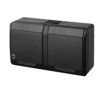 Dubultā kontaktligzda Elektro-Plast Hermes 0325-09, Iezemēta rozete, IP44, melna krās.