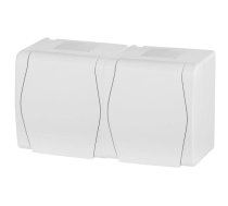 Dubultā kontaktligzda Elektro-Plast Hermes 2 1025-00, Iezemēta rozete, IP44, balta