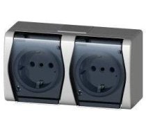 Dubultā kontaktligzda Elektro-Plast Hermes 2 1025-01, Iezemēta rozete, IP44, antracīta balta krās.
